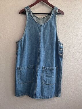 Faded Glory Vintage 90’s Denim Pinafore Jumper Dress Size Large